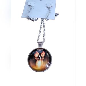 Silver Flame Skull Pendant Necklace